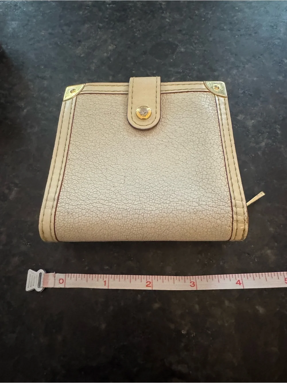 Louis Vuitton Cream Goatskin Leather Bifold Wallet with Gold Accents